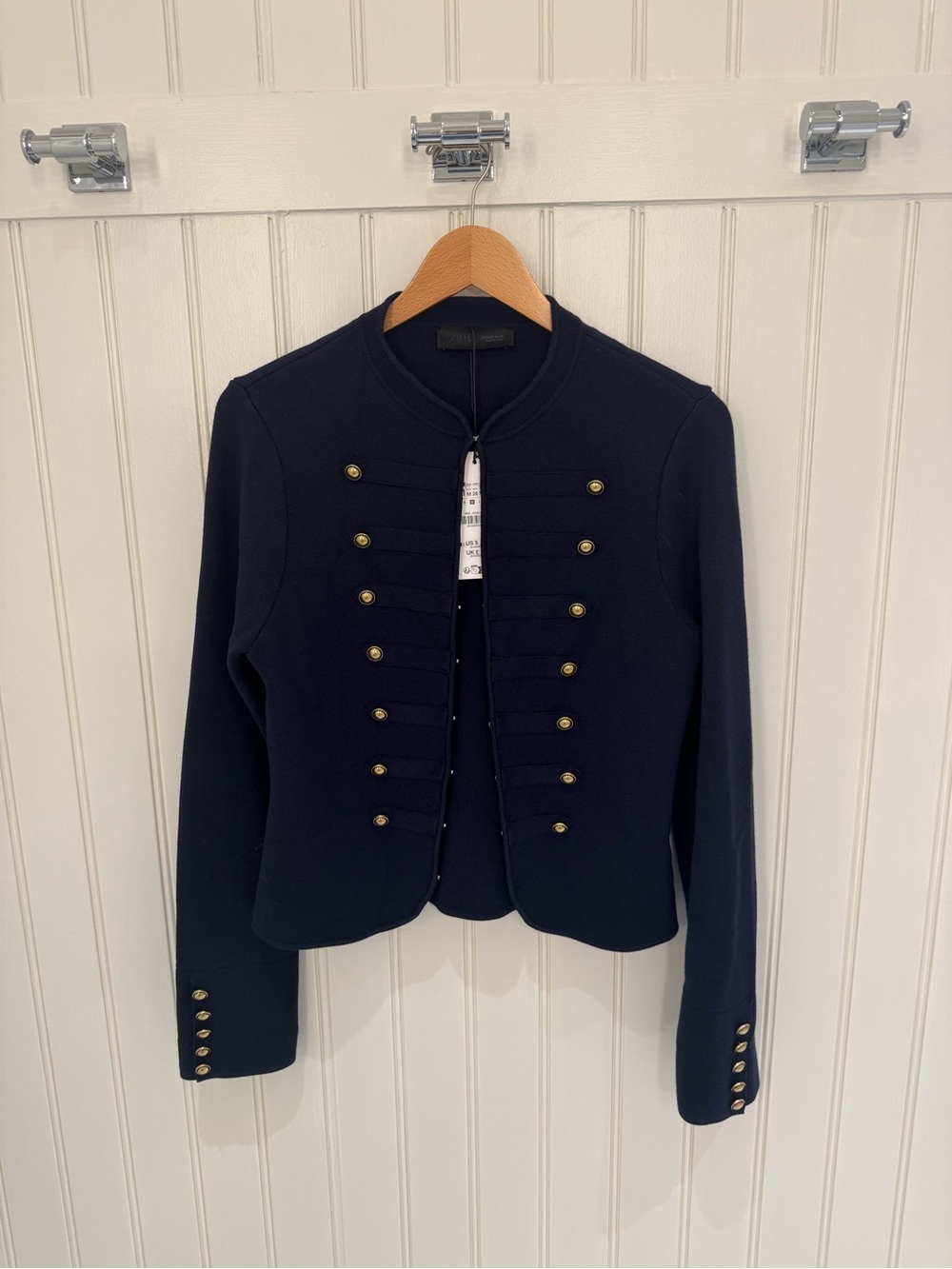 Zara Military Style Knit Jacket – Navy with Gold Buttons | NWT | Size Medium